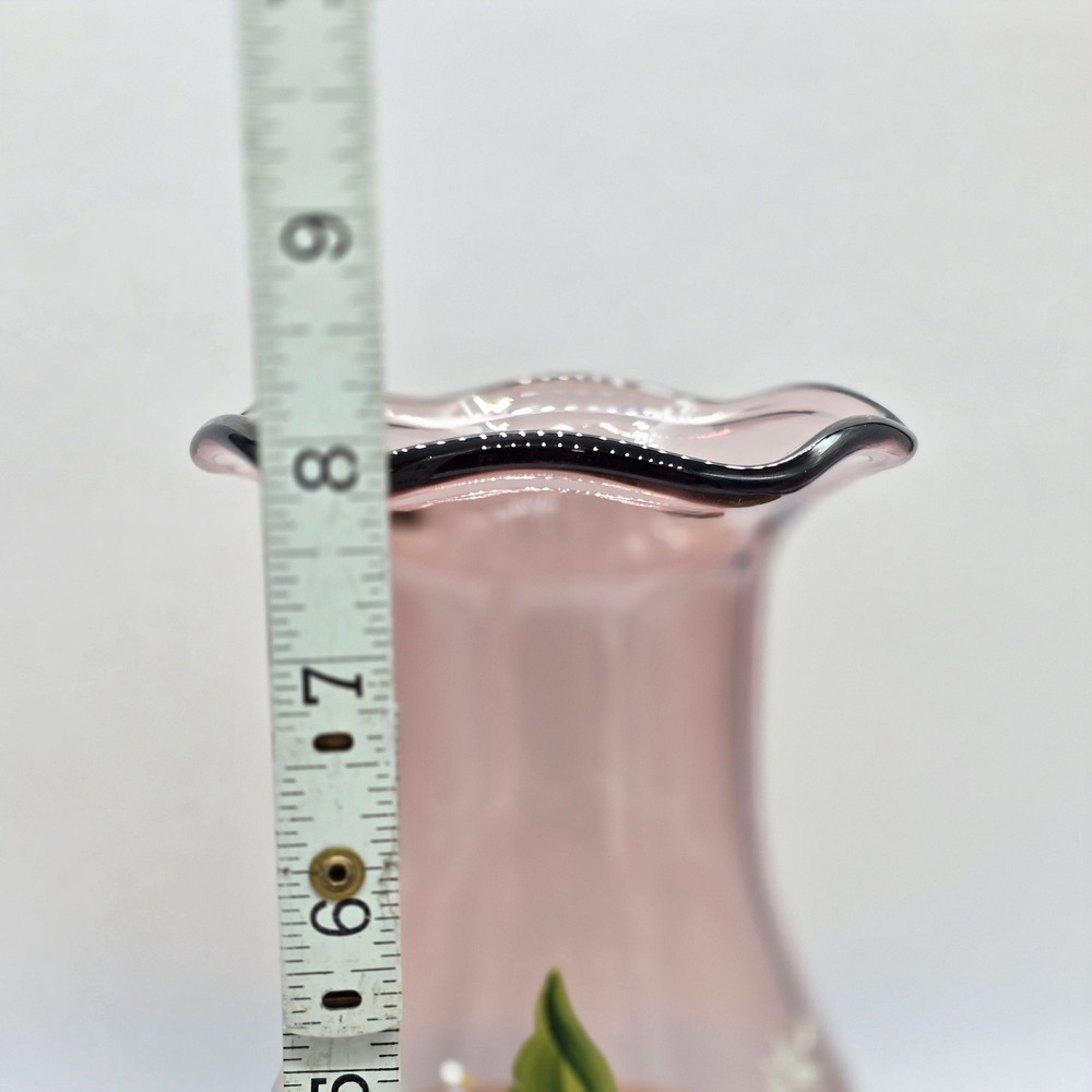 Vintage Fenton Amethyst Purple Glass Hand painted floral Vase - Picture 2 of 6
